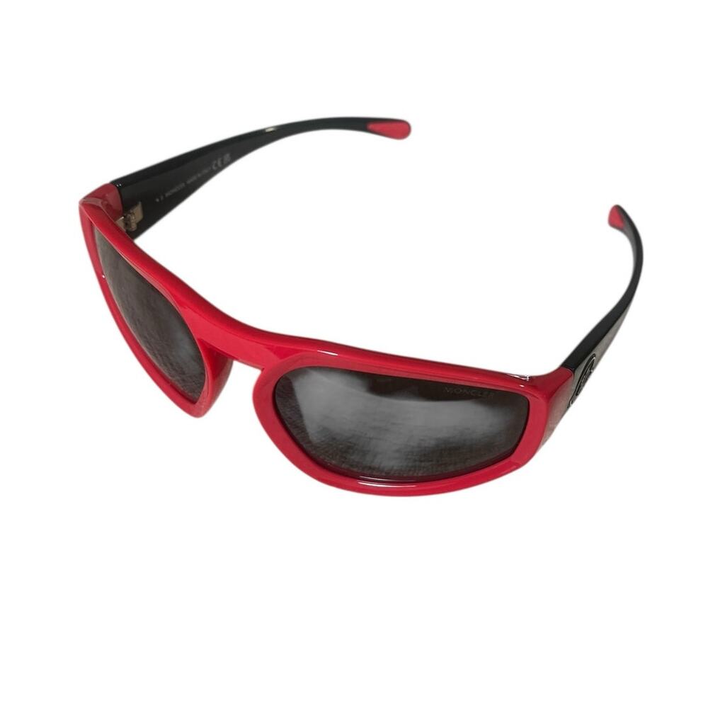 Authentic Moncler Pentagra ML0248 Unisex Sunglasses Red/Smoke Wrap Around 62mm